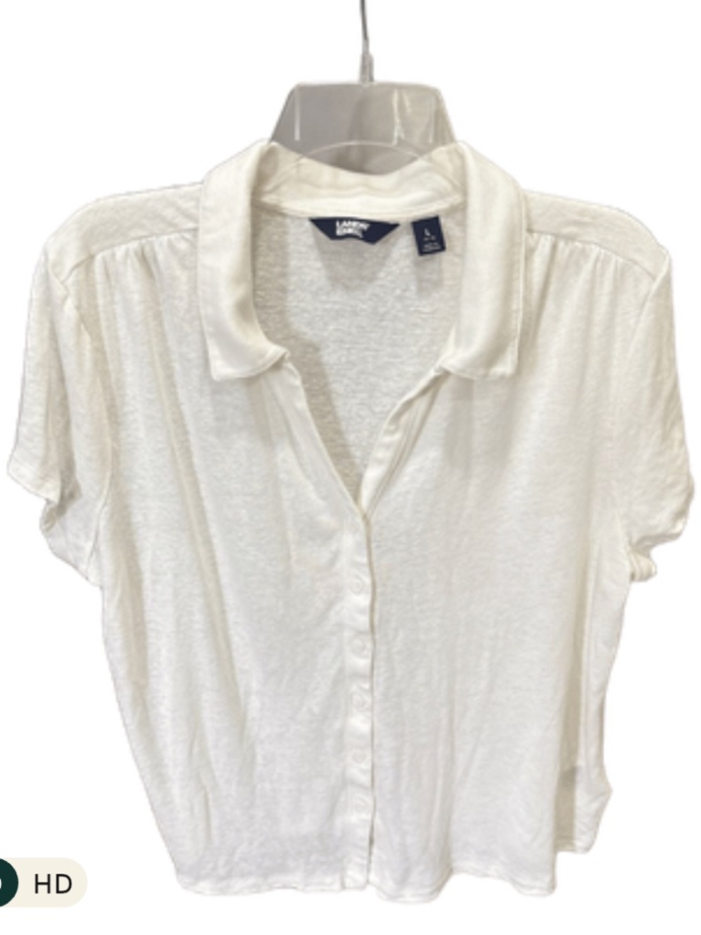 Lands End Women's Linen Blend Short Sleeve Button Front Polo Top- Size Large - Picture 2 of 4